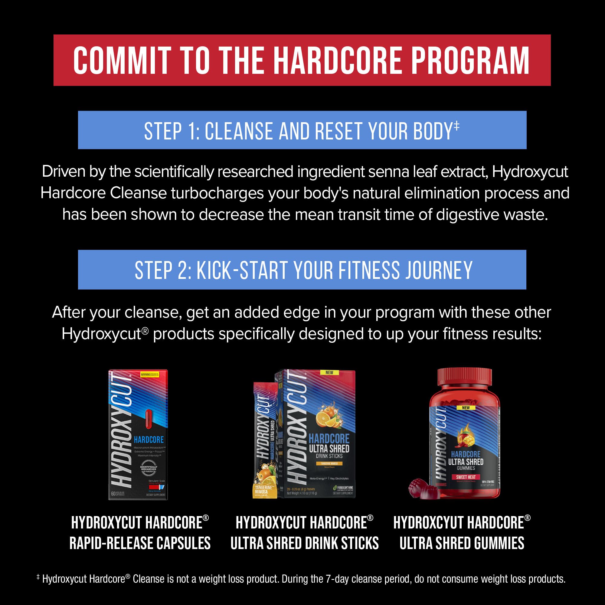 Hydroxycut Hardcore Cleanse - 42 Capsules - 7-Day Body Reset for Men & Women - Includes Senna Leaf Extract & Apple Cider Vinegar - 14 Servings