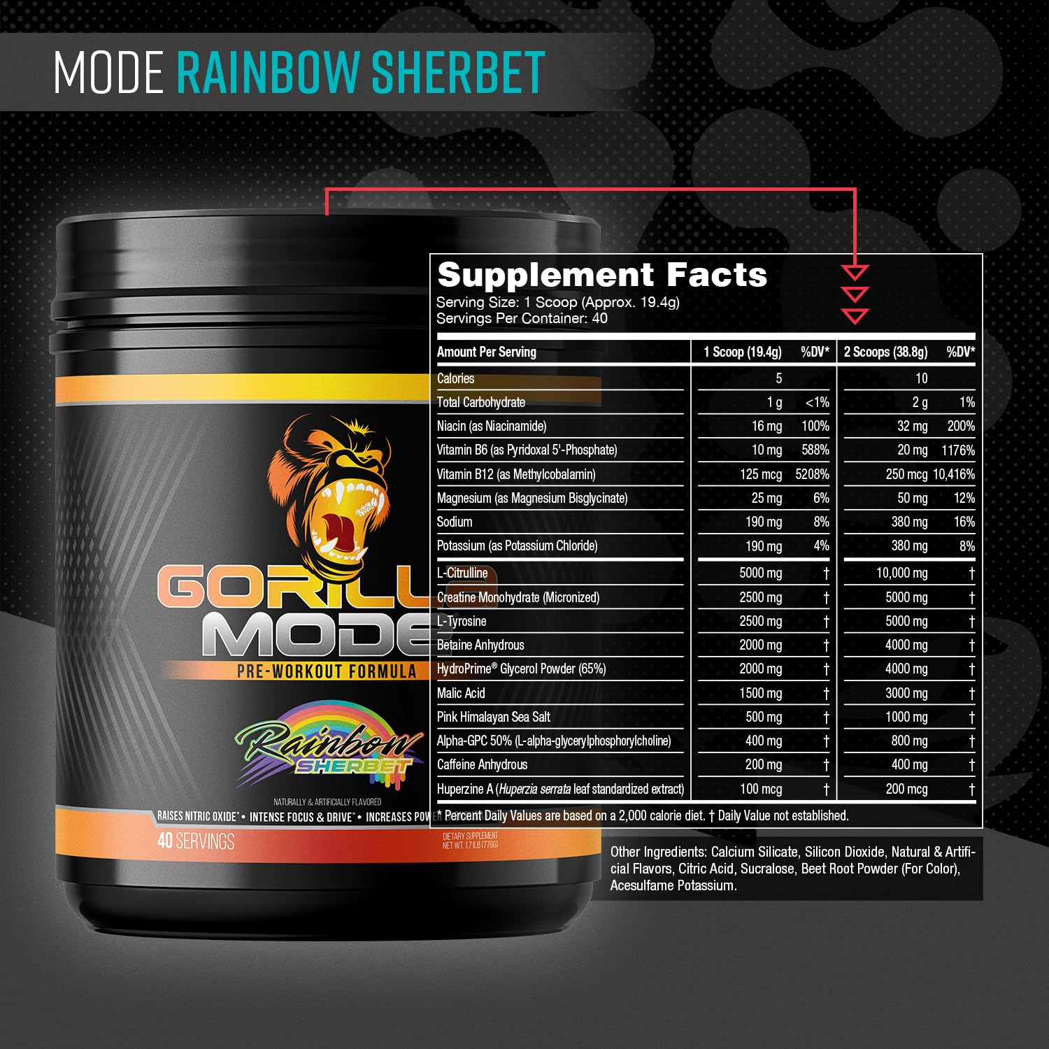 Gorilla Mode Pre Workout - (Rainbow Sherbet)