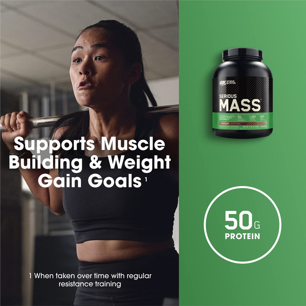 Optimum Nutrition Serious Mass, Weight Gainer Protein Powder, Mass Gainer, Vitamin C and Zinc for Immune Support, Creatine, Chocolate, 6 Pound (Packaging May Vary)