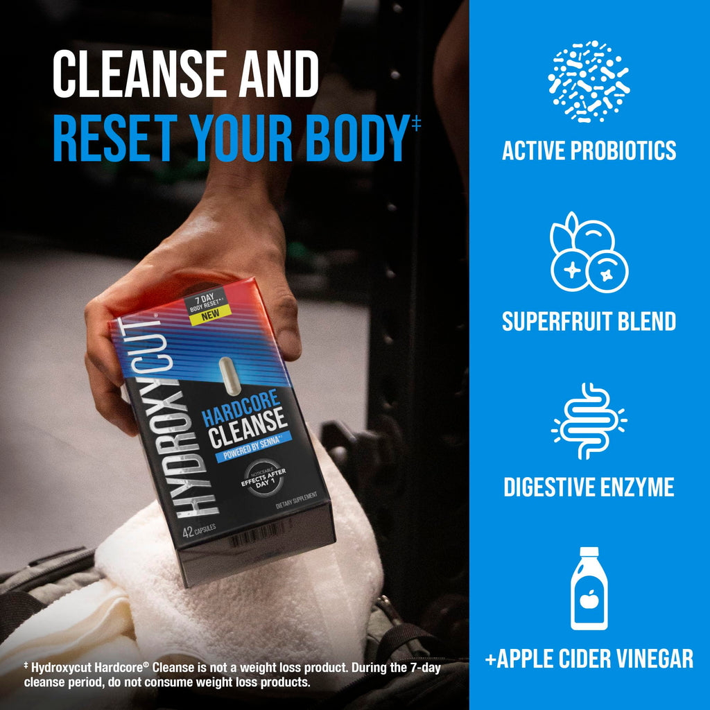 Hydroxycut Hardcore Cleanse - 42 Capsules - 7-Day Body Reset for Men & Women - Includes Senna Leaf Extract & Apple Cider Vinegar - 14 Servings