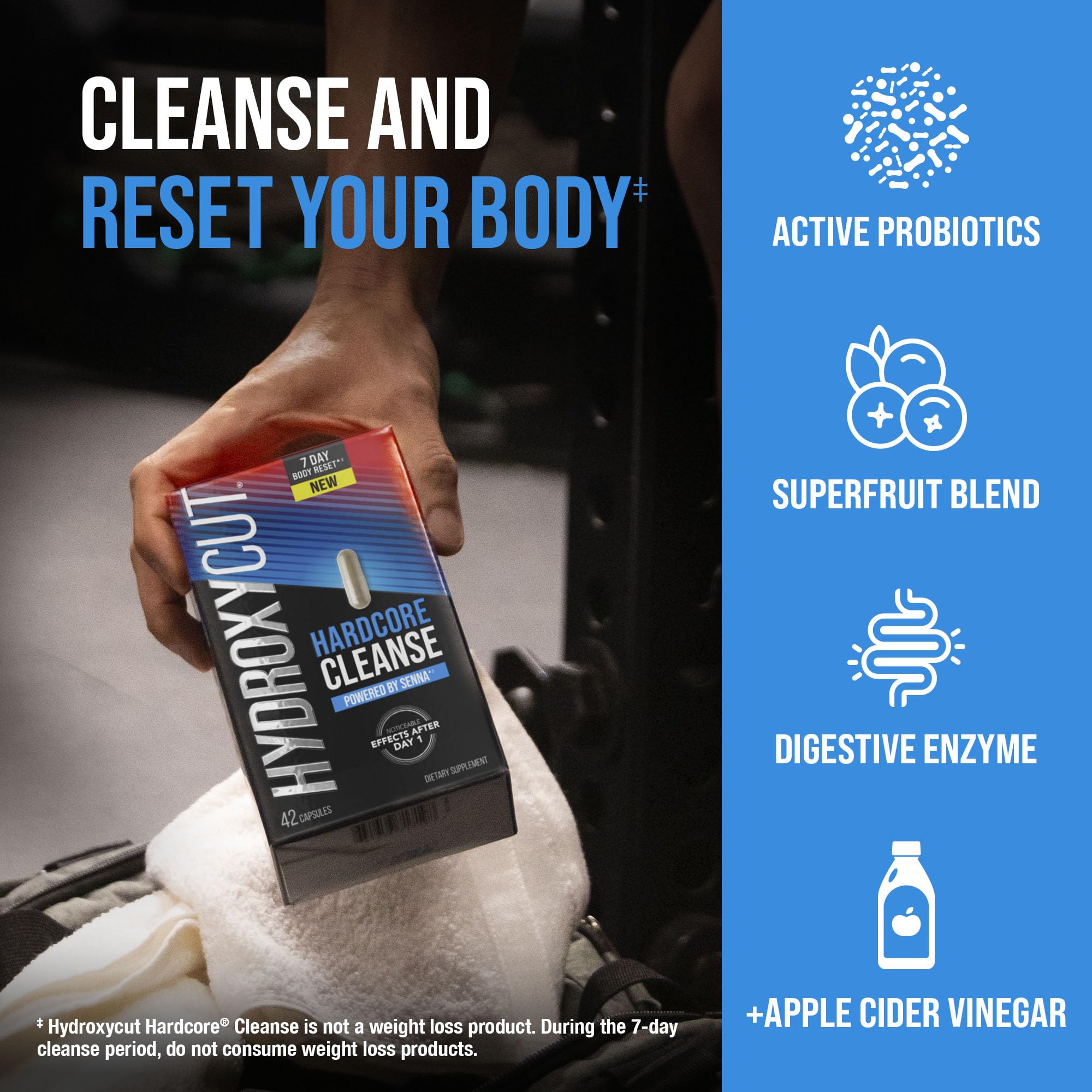 Hydroxycut Hardcore Cleanse - 42 Capsules - 7-Day Body Reset for Men & Women - Includes Senna Leaf Extract & Apple Cider Vinegar - 14 Servings