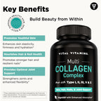 Vital Vitamins Multi Collagen for Women & Men - Type I, II, III, V, X - Grass Fed, Non-GMO - 150 Capsules