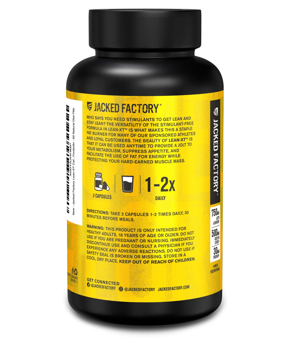 Jacked Factory Lean-XT Caffeine Free Fat Burner - Non Stim Weight Loss Supplement, Appetite Suppressant & Metabolism Booster | Acetyl L-Carnitine, Green Tea Extract, Forskolin - 60 Natural Diet Pills