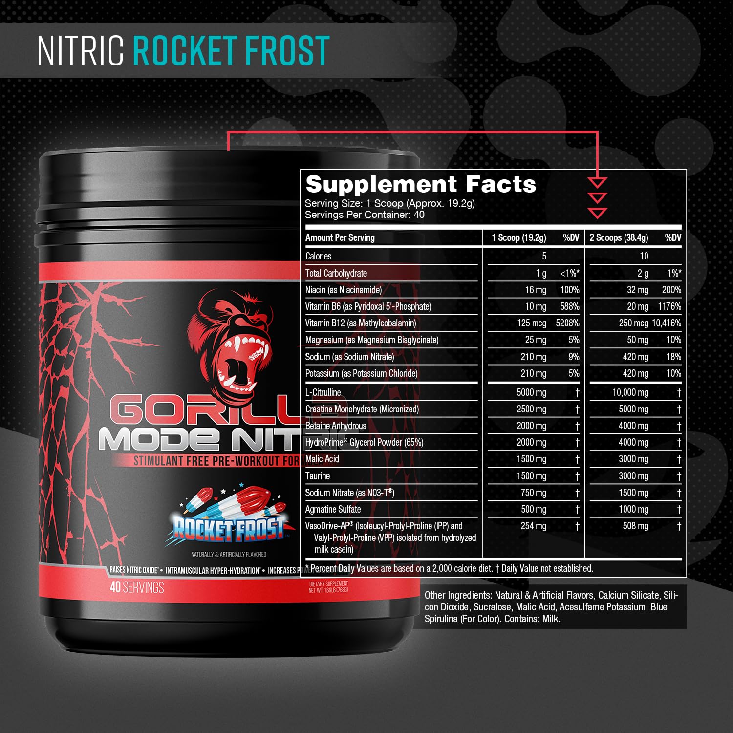 Gorilla Mode Nitric Upgraded Stimulant Free Pre-Workout – (Rocket Frost)