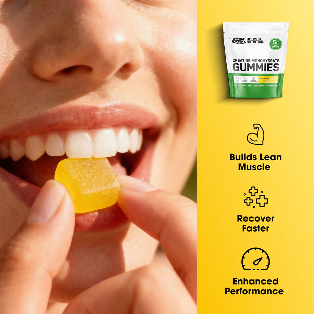 Optimum Nutrition Creatine Monohydrate Gummies, Pineapple Flavor, 105 Count, 35 Servings, 5g Creatine per Serving (Packaging May Vary)